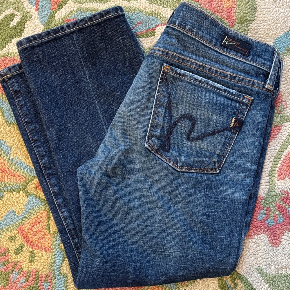 Citizens Of Humanity Dark Blue Low Waist Cropped Jeans